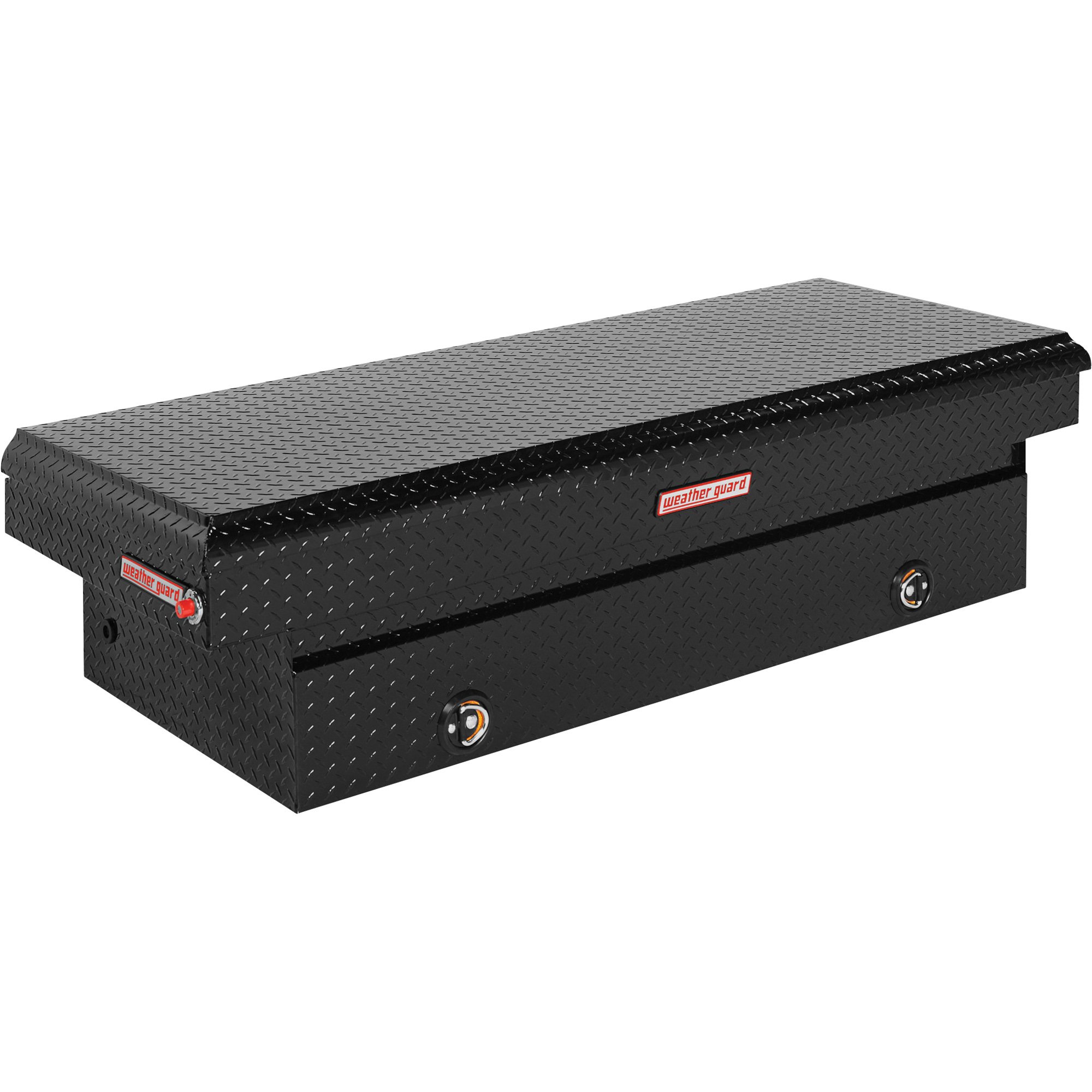 Weather Guard Full-Size Extra-Wide Saddle Box Truck Tool Box — Aluminum, Gloss Black Diamond Plate, Rotary Latches, 71.5in. x 27.5in. x 18.5in., Model# 117-5-02